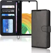 TECHGEAR Galaxy A33 5G Leather Wallet Case, Flip Protective Case Cover with Wallet Card Holder, Stand and Wrist Strap - Black PU Leather with Magnetic Closure Designed For Samsung A33 5G
