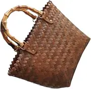 [Kisangel] Woven Tote Woven Purse Basket Handbags Beach Bags for Women Retro Bag Blanket Tote Bag Woven Bag Handles Cooler Bag Hand-woven Bag Mesh Beach Bag Ring Handle Bag Laundry Bag Straw