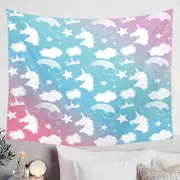 White Silhouettes Clouds and Unicorns Tapestry