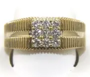Natural Round Diamond 3 Row Square Cluster Men's Ring Band 14k Yellow Gold .59Ct