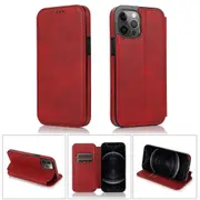 iPhone 12 Pro Case Leather Wallet Flip Phone Case - Red