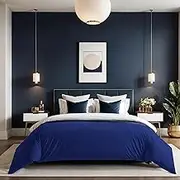 Premium Ranforce Double Quilt Cover (200 x 200 cm), Dark Blue, 100% Cotton, 155 Thread Count, Button Closure, Machine Washable at 30°C, Elegant & Cosy Bedding