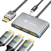 Reborn DisplayPort to Dual HDMI Adapter and DP Adapter 4K@60Hz DP Source to 2 HDMI Monitors and 1 DP Monitor Splitter with PC, Graphics Card, Lenovo, HP and More