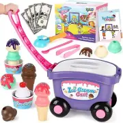 Ice Cream Cart for Kids Toys, Pretend Play Food Toys Ice Cream Shop Counter P...