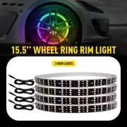 4pcs RGB 15.5" Wheel Lights Ring 3-Row LED For Truck Rim Lights Bluetooth APP