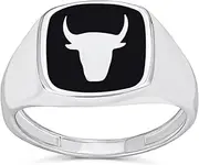 [Bling Jewelry] Personalized Men's Signet Brown Tiger Eye Black Onyx Oval Gemstone Western Texas Longhorn Buffalo Cow Skull Antelope Goat Skull Men's Ring .925 Sterling Silver Made In Turkey Customizable