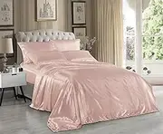Hight Thread Count Solid Color Soft Silky Charmeuse Satin Luxury and Super Soft Bed Sheet Set Or Pillowcase (Blush, Twin)