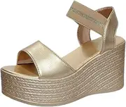 [PCBVAKGKYT] Women Sandals Fashion Wedges Flip Flop Platform Sandals Women Lightweight Comfortable Shoes for Women(Gold,8)