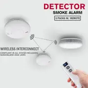 3x Smoke Alarm Wireless Interconnected Photoelectric Detector 10Y Battery+Remote