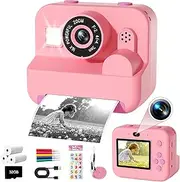 Seckton Kids Camera Instant Print - Dual Camera Photo 1080P HD Video, Birthday for Boys and Girls, Toddler Digital Camera with 3 Print Paper, Portable Toys for Kids 3-12 (Pink)