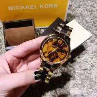 在飛比找Yahoo!奇摩拍賣優惠-MICHAEL KORS 手錶  金色 琥珀 玳瑁 女錶 M