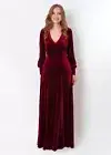 Burgundy velvet slit dress, bridesmaid velvet dress, wedding guest dress