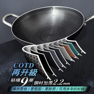 3D立體雙層蜂巢不鏽鋼鍋 - 34CM不鏽鍋(鍋蓋)316L不鏽鋼蜂巢鋼炒鍋不沾鍋深煎鍋