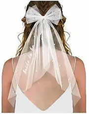 [Nenluny] Bride to Be Embroidered Hair Bow Veil for Bachelorette Party Bridal Shower Engagement Wedding Gift Bride Veil Supplies, White, One Size
