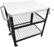 [uxcell] Stainless Steel Pizza Oven Table for Ooni Pizza Oven, Movable Outdoor Grill Cart with Wheels and Handle, Three-Shelf Food Prep Cart for Griddle, Tabletop Grill 32"x 24"x 35"