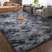 Soft Modern Shag Area Fur Rugs - Anti-Skid Fluffy Rug - Black Gray (160x200cm)