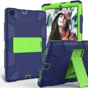 Silicone+PC Case 3-Layer Anti-fall Protective Cover Tablet Stand For Samsung Galaxy Tab A 10.1 inch T510(2019)-11navy olivia