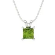 3.0 ct Princess Cut Natural Peridot Pendant Necklace 16" chain 14k White Gold