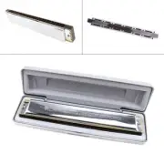 28 Holes Tone Silver Harmonica Tremolo Blues Harp Mouth Organ with Case