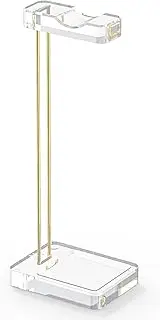 Geekria Clear Headphones Stand with Gold-Tone Hardware for Over-Ear, On-Ear Headphones, Gaming Headset Holder, Acrylic Transparent Headphone Desk Display Hanger (Gold)