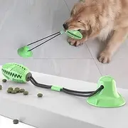 Dog Chew Suction Cup Tug of War Toy Multifunction Interactive Pet Aggressive Chewers Rope Puzzle Toothbrush Molar Bite Squeaky Toys Ball with Teeth Cleaning and Food Dispensing Features (green)