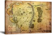 The Hobbit Map Wall Art Picture Lord of the Rings Map Canvas Painting Map of Middle Earth Posters HD Prints Home Decor Artwork for Living Room Bedroom Office Stretched Framed Ready to Hang (12"Hx18"W)…