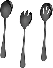 [HEALEEP] 1Set Stainless Steel Salad Servers Cutlery for Buffet and Restaurant Use Includes Serving Spoon and Fork Portable and Lightweight for Parties and Home