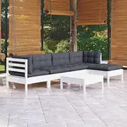 Patio Furniture Sets 6 Piece Garden Lounge Set with Cushions White Pinewood