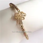 Celtic Tree of Life Charm Bracelet Gold Plated Crystal Stretch Adjustable USA