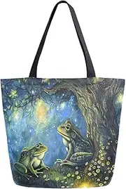 ZzWwR Cool Printed Extra Large Shoulder Tote Bag for Beach Travel Weekender Gym Reusable Grocery Shopping, Multi-Frogs, Extra Large