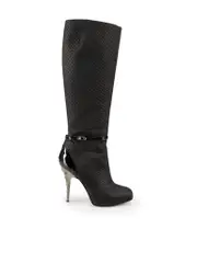 Black Metallic Quilted Stud Detail Knee Boots