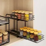 BOIVSHI Spice Rack Organizer, 2-Tier Pull Out Spice Organizer, Heavy Duty Metal Basket for Inside Cabinets & Pantry Closet