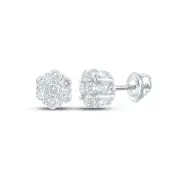 10K White Gold Mens Round Diamond Flower Cluster Earrings 3/4 Cttw