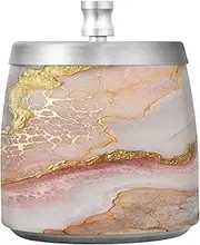 Marble Blush White Stainless Steel Big Ashtrays with Lid for Indoor Outdoor Patio Table, Cool Smokeless Ashtrays for Cigarettes for Cigar Lovers Smokers