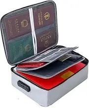 [HAMON] Fireproof Document Box, Fireproof Document Bag with Lock and Compartments, Waterproof File Organiser, Portable Storage Box for Passports, Certificates, Legal Folders (Grey)