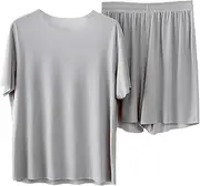 [Generic] Mens Suits Portly Fit Size Couples Nightgown Cool Loungewear 2 Pieces Unisex Sleep Shirts Tan Suit Pants for Men