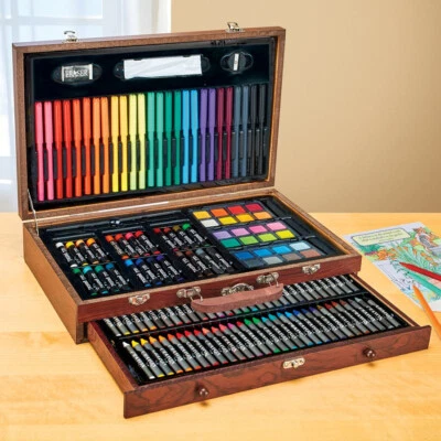 Art Set With Wood Case For Kids Teen Deluxe Wooden Box Artist Drawing Kit Pencil