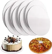 LEIAOLY White Cake Boards 10 Inch Round - Food-Grade Cardboard Cake Rounds Base, Waterproof and Oil-Proof for DIY, Dessert and Crafts Display (Silver, 8 Pcs)