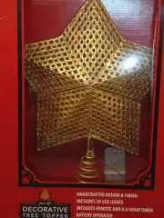 large tree topper star gold pre-lit with remote and timer NIB