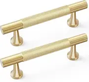 RZDEAL 2Pcs 5 Inch Solid Brass Cabinet Pulls Kitchen Cupboard Handles Modern Drawer Pulls Bathroom Cabinet Pulls Wardrobe Door Handles (Hole Centers:5"(128mm), Gold)