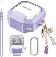 【with Secure Lock】 Clear Case for Samsung Galaxy Buds FE/Galaxy Buds 2 Pro/Galaxy Buds Pro/Galaxy Buds Live，TPU Hard Shell Galaxy Buds Live Accessories with Lanyard & Cute Candy Keychain for Women