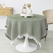 Blissora Round Tablecloth for Dining Table, Cotton Table Cover with Tassels for Outdoor Home Farmhouse Party Restaurants, Christmas Valentines Table Decorations (Square, Green, 180cm)