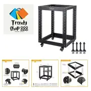 12U Server Rack Open Frame with Casters- 4 Post Quick Assembly 19-inch, Data ...