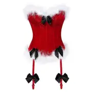 Women's Santa Lingerie Red Christmas Corset Babydoll Set Chemises Xmas Outfit Lace Sleepwear Christmas Underwear Bustier -cc
