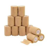 12-Rolls Tan Self Adhesive Bandage Wrap, Vet Tape, Medical Tape (3 In x 5 Yds)