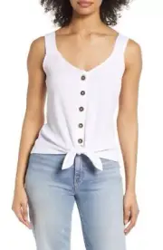 Sanctuary Women's White Button Front Scoop Neck Sleeveless Tank Top Size Small