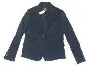 New $248 Pure Amici Pente Blazer Jacket WOMEN'S Medium M Navy Blue One Button