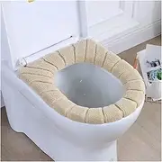 HAKGKFAFMQ Winter Warm Toilet Seat Cover Closestool Mat 1Pcs Washable Bathroom Accessories Knitting Pure Color Soft O-Shape Pad Bidet Cover Toilet seat Cover(Khaki)