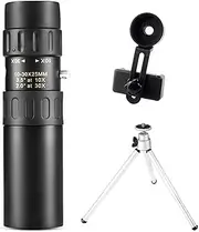 Metal Monocular Telescope 10-30x25 Smart Phone Compatible Monocular Binoculars with Light for Adult Bird Watching and Outdoor Travel