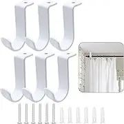 Shonmogar Ceiling Curtain Rod Brackets 6 Pack Metal Holders with Screws,Ceiling Mount Bracket for 1 Inch Rod, Sturdy Hooks for Bedroom Living Room Office, White